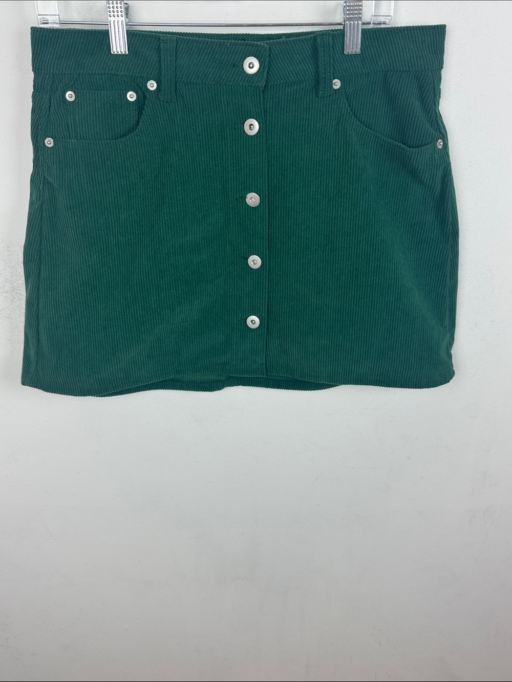 No Boundaries Green Corduroy Button-Front Mini Skirt